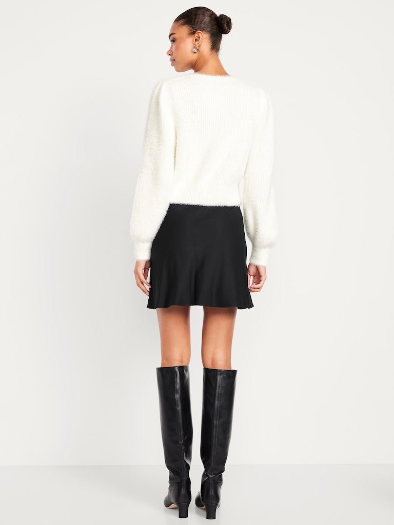 High-Waisted Crepe Flounce Mini Skirt