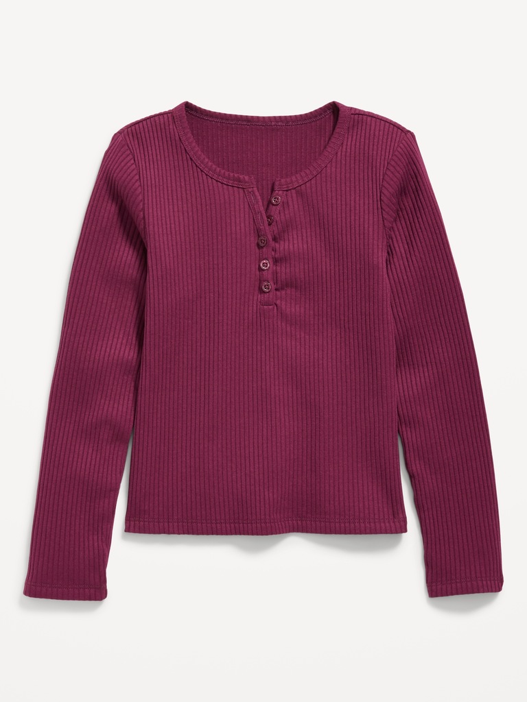 Long-Sleeve Fitted Ribbed Top for Girls