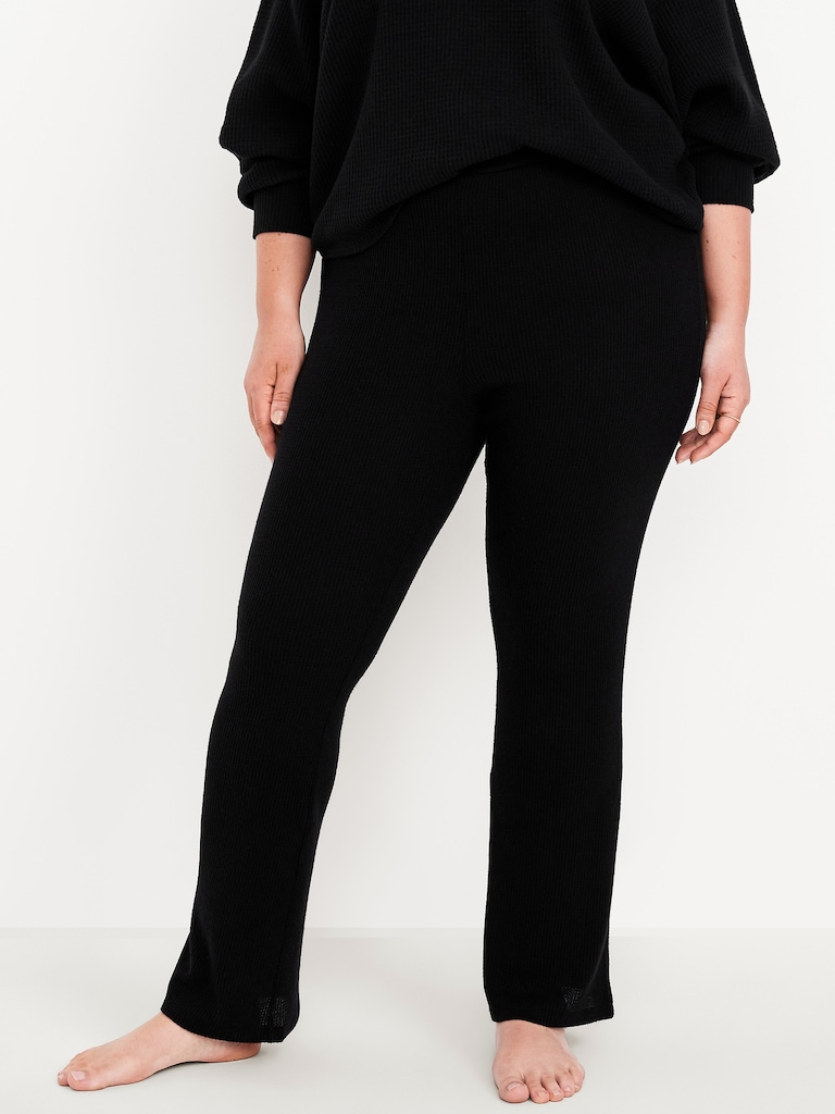 High-Waisted Cozy Waffle Flare Pants