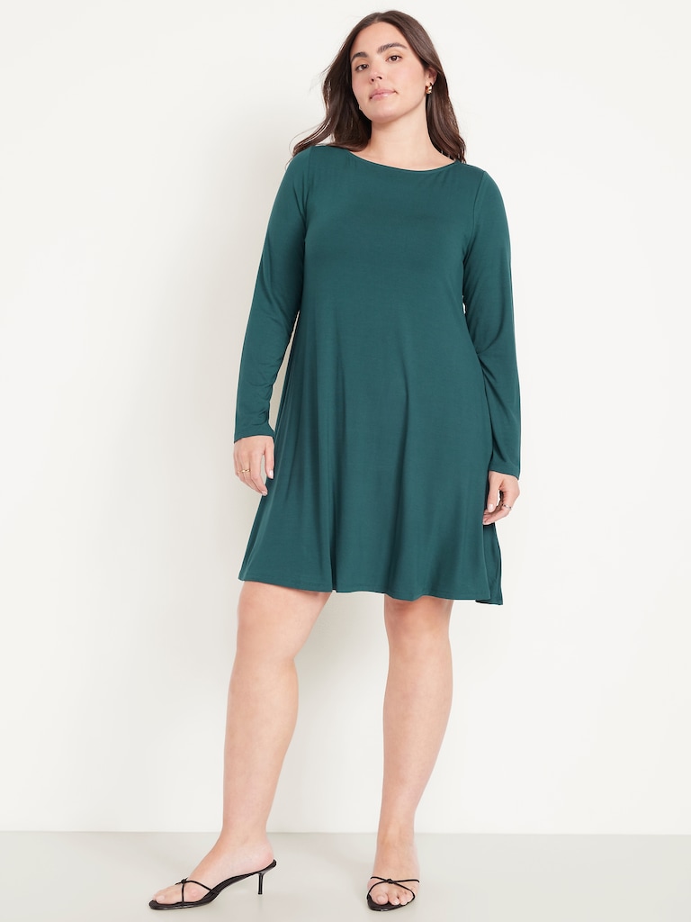 Long-Sleeve Mini Swing Dress
