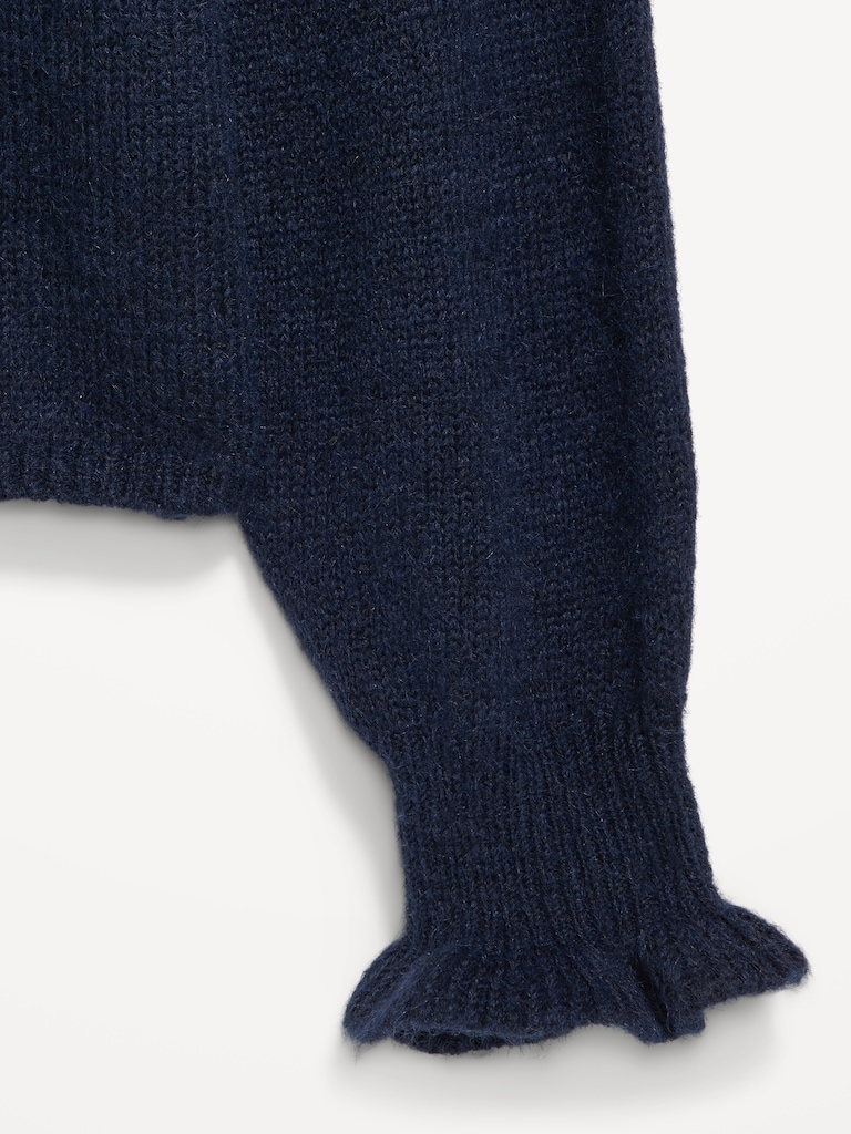 Loose Crew-Neck Wool-Blend Graphic Cropped Sweater