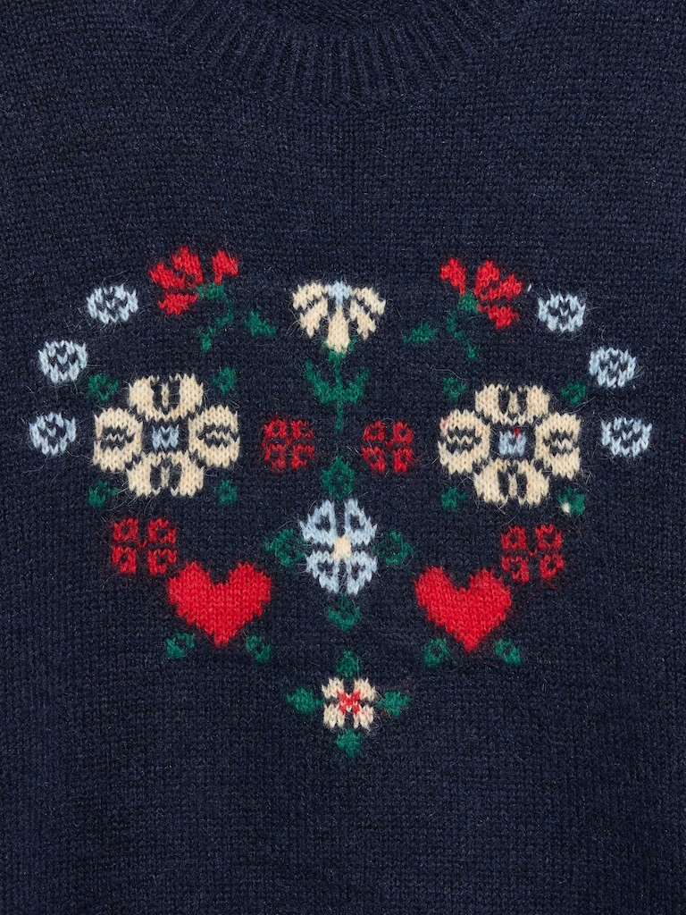 Loose Crew-Neck Wool-Blend Graphic Cropped Sweater