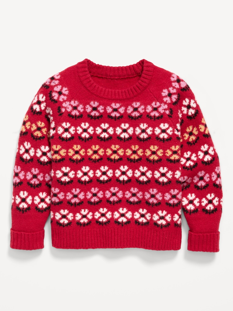 Printed Crew-Neck Sweater for Toddler Girls
