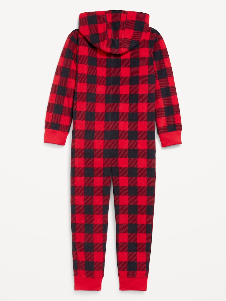 Microfleece Gender-Neutral Hooded Pajama One-Piece for Kids