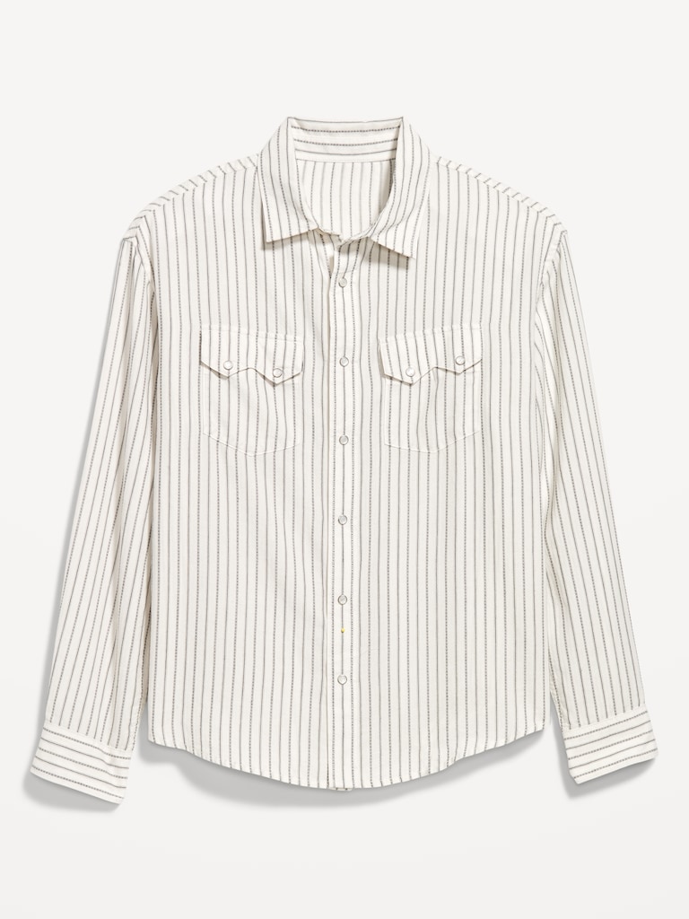 Textured-Stripe Western Pocket Shirt