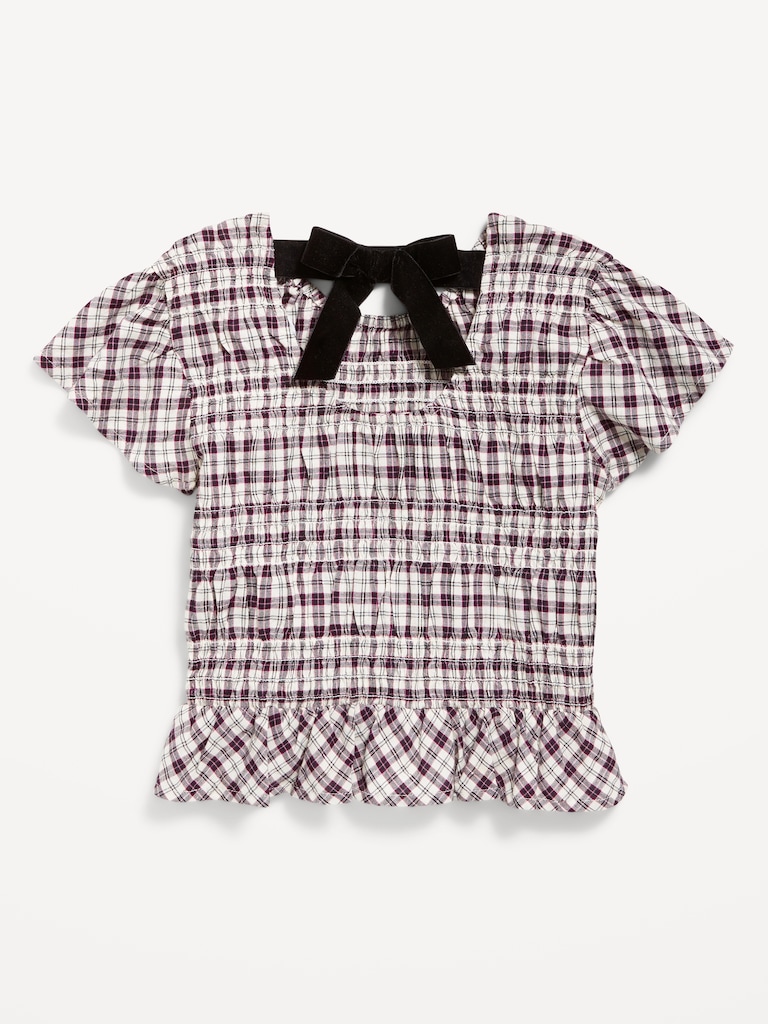 Short-Sleeve Plaid Smocked Top for Girls