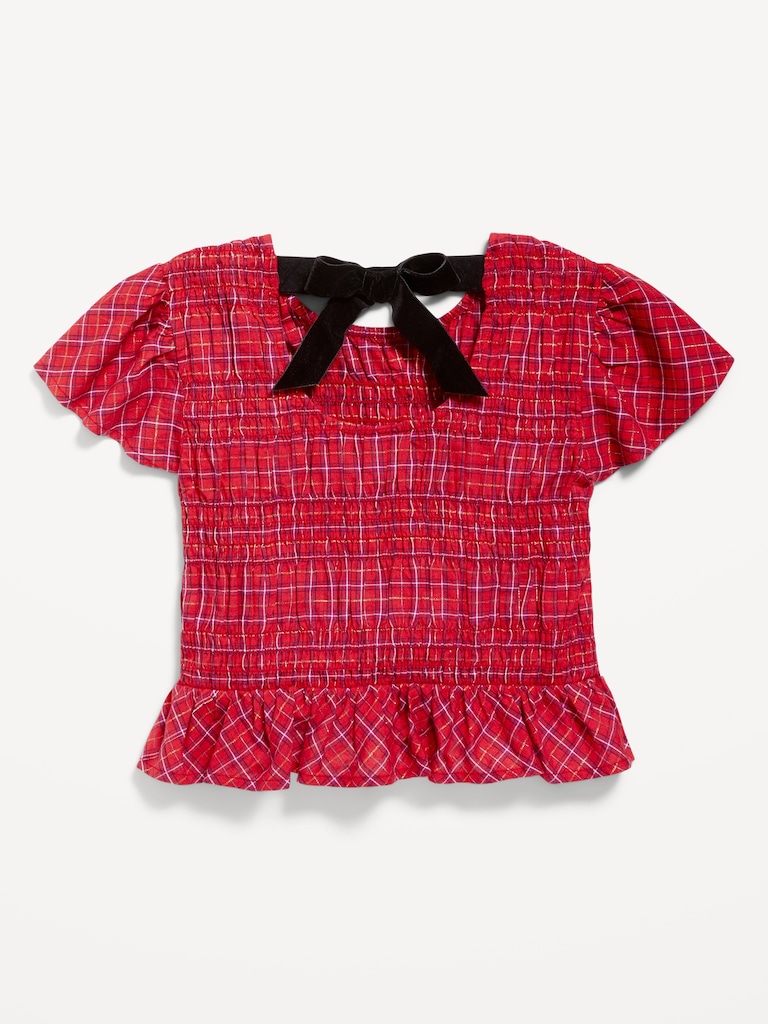 Short-Sleeve Plaid Smocked Top for Girls