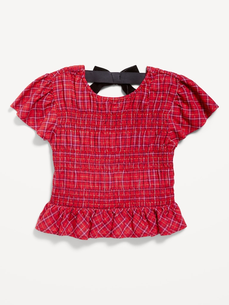 Short-Sleeve Plaid Smocked Top for Girls