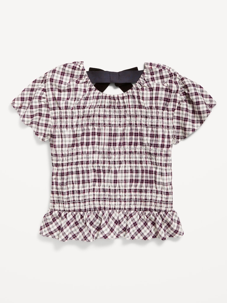 Short-Sleeve Plaid Smocked Top for Girls