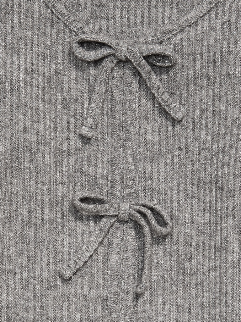 Fitted Long-Sleeve Ribbed Bow-Tie Top for Girls