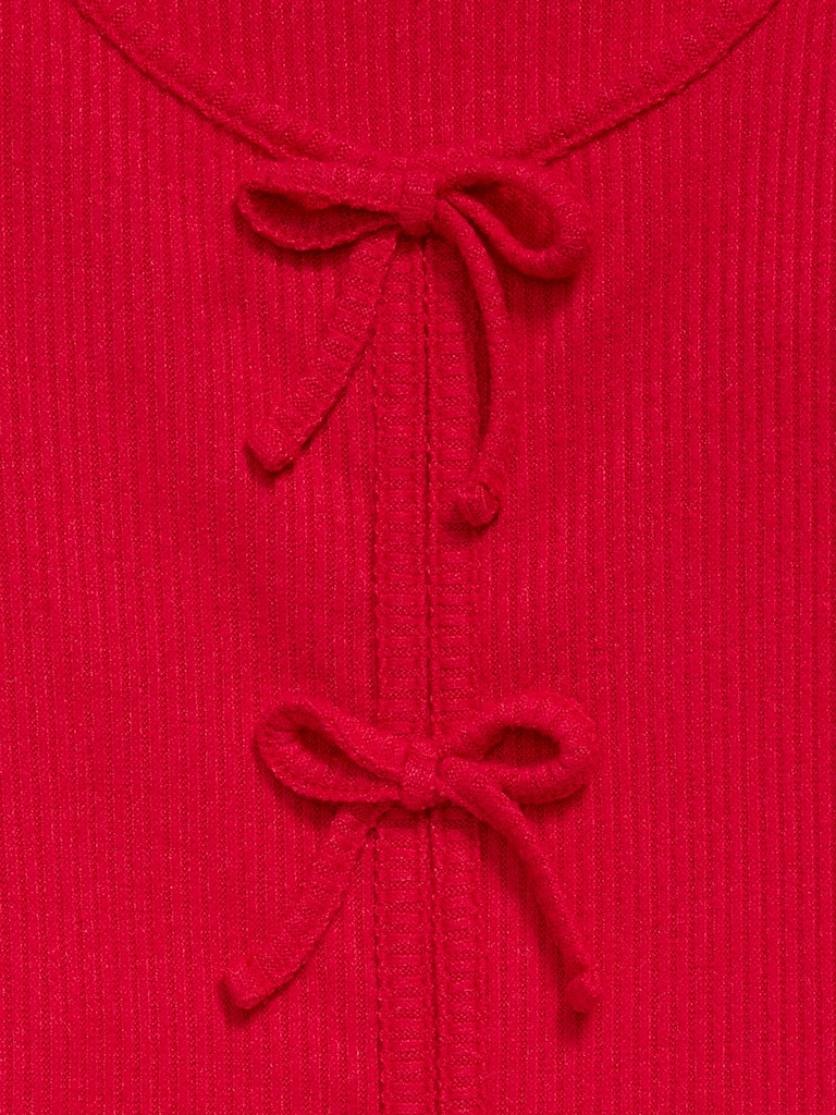 Fitted Long-Sleeve Ribbed Bow-Tie Top for Girls