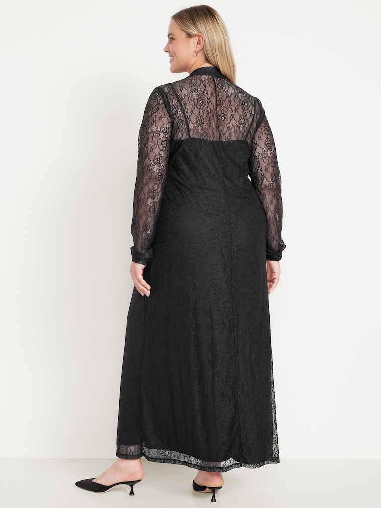 Mock Neck Lace Maxi Dress