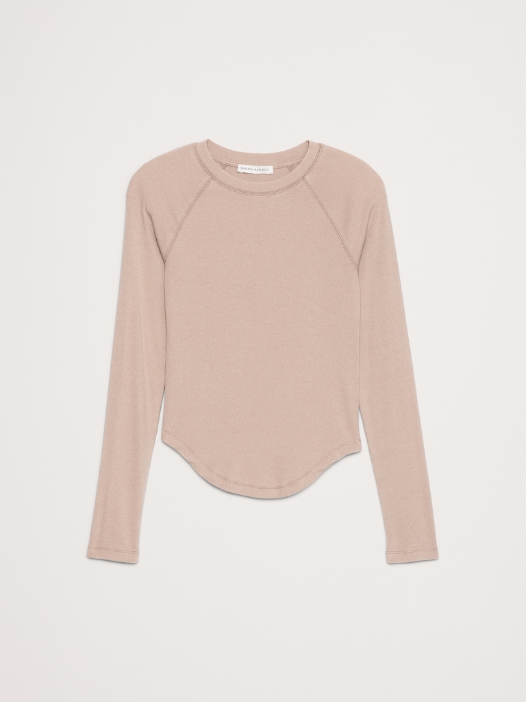 Ribbed Curved-Hem T-Shirt