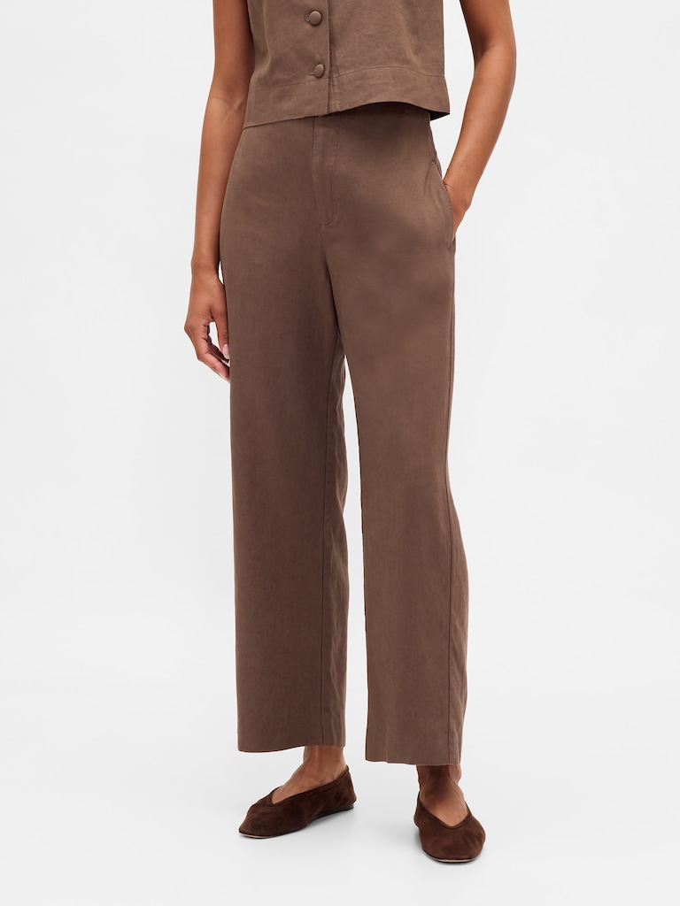 Linen-Blend Relaxed Straight Ankle Pants