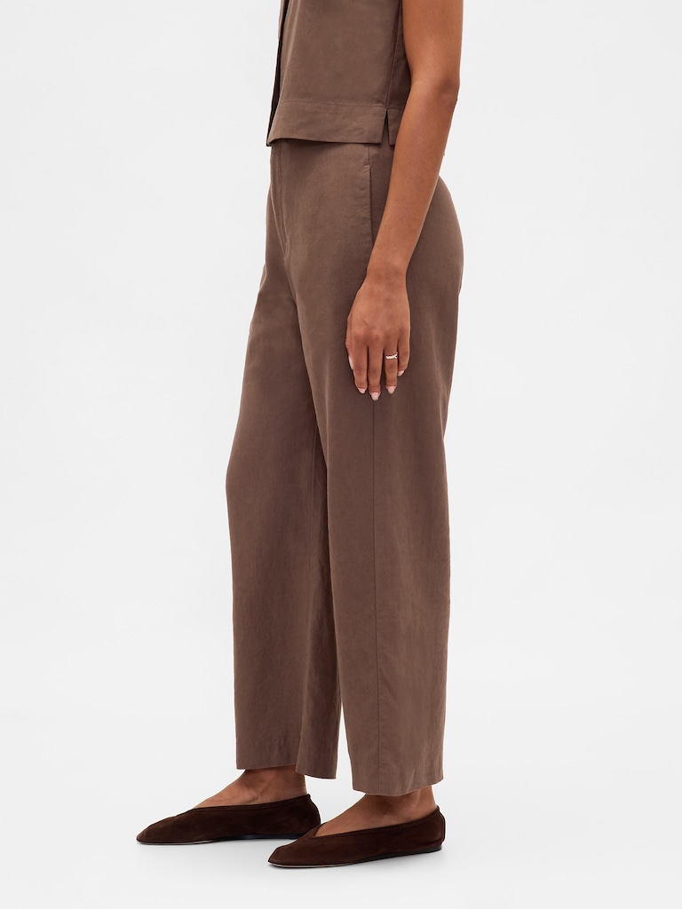 Linen-Blend Relaxed Straight Ankle Pants
