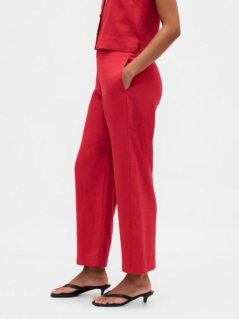 Linen-Blend Relaxed Straight Ankle Pants