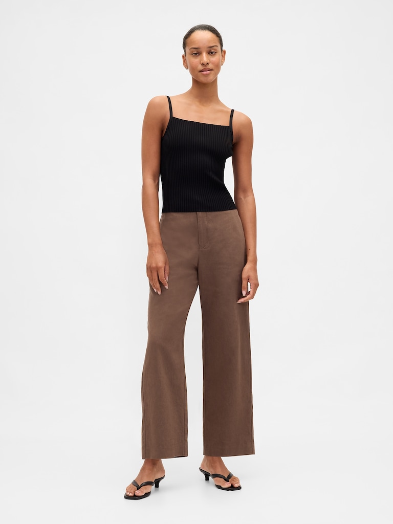 Linen-Blend Relaxed Straight Ankle Pants