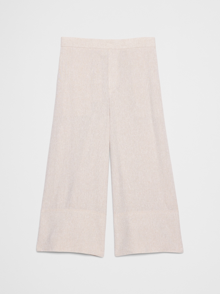 Wide-Leg High-Rise Linen-Blend Cropped Pull-On Pant