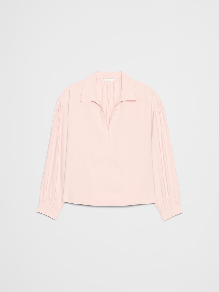 Johnny-Collar Twill Popover Top