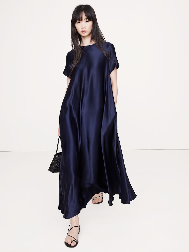 Italian Satin Trapeze Maxi Dress