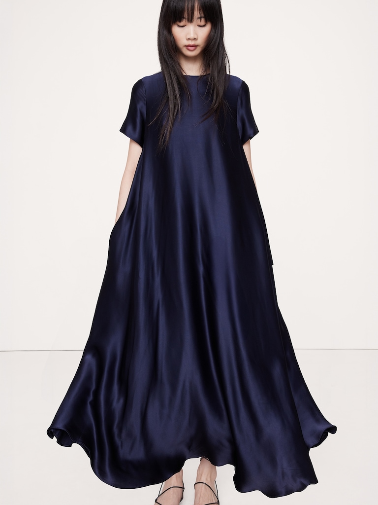 Italian Satin Trapeze Maxi Dress