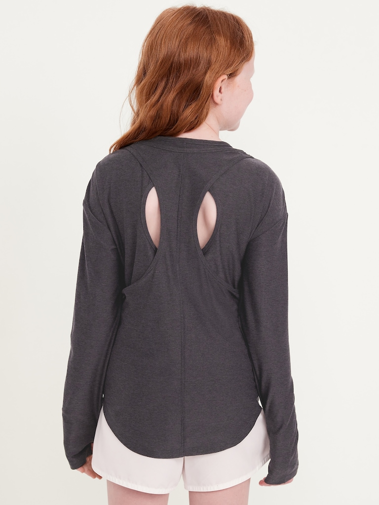 CloudMotion Long-Sleeve Back-Cutout Performance T-Shirt for Girls