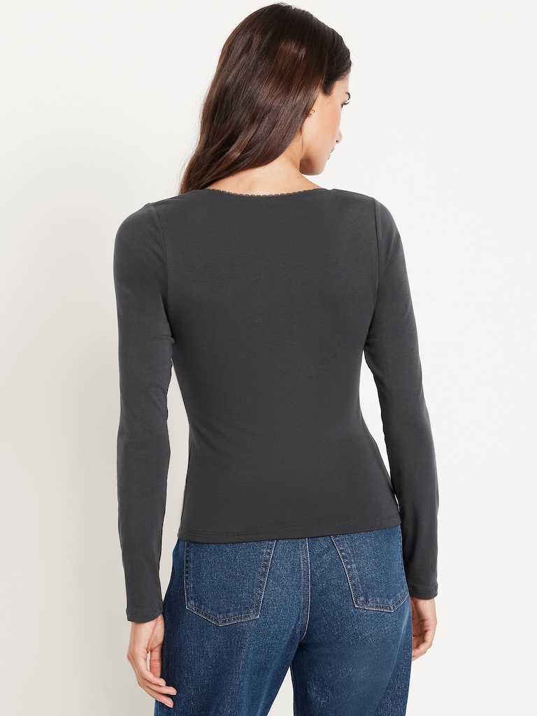 Fitted Double-Layer Scoop-Neck Top