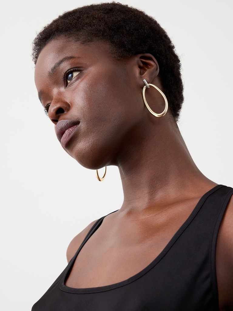 Mixed Metal Drop Hoop Earrings