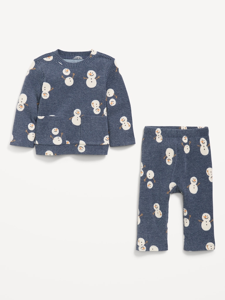 Printed Ribbed Pocket Top and Pants Set for Baby