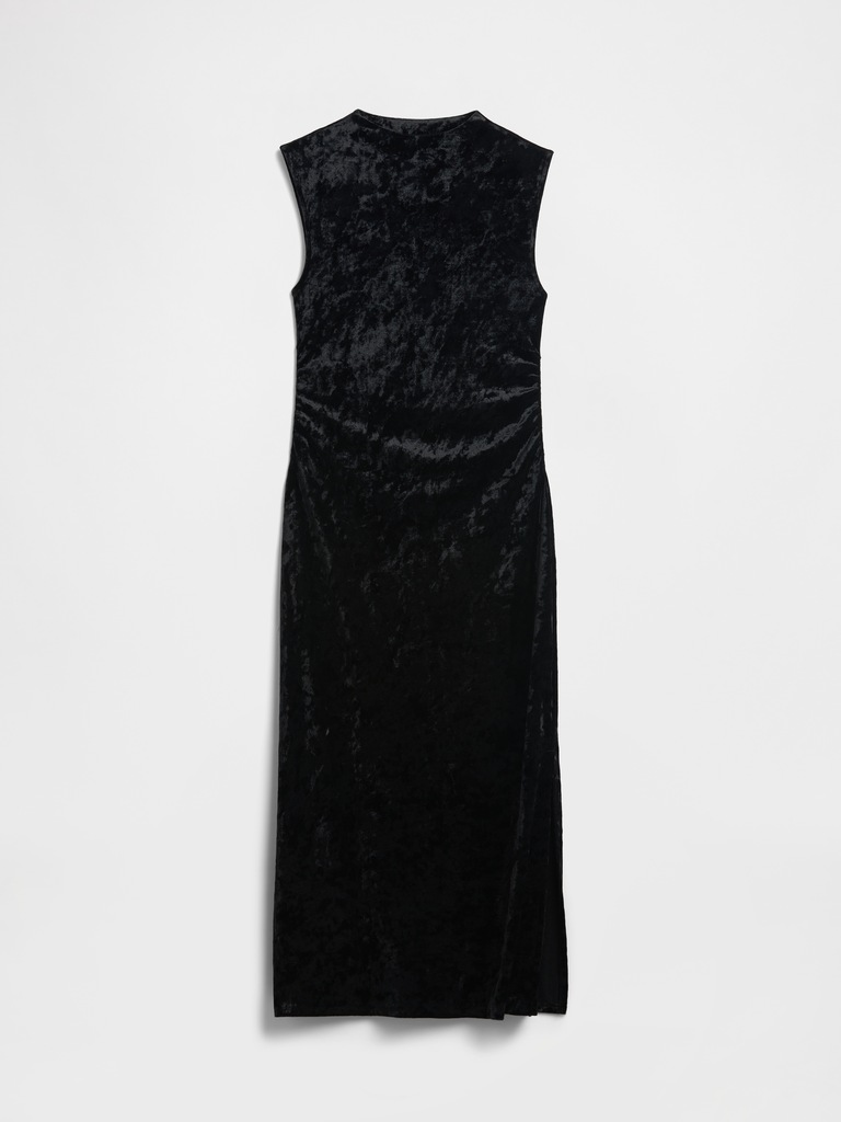 Ruched Velvet Mockneck Midi Dress