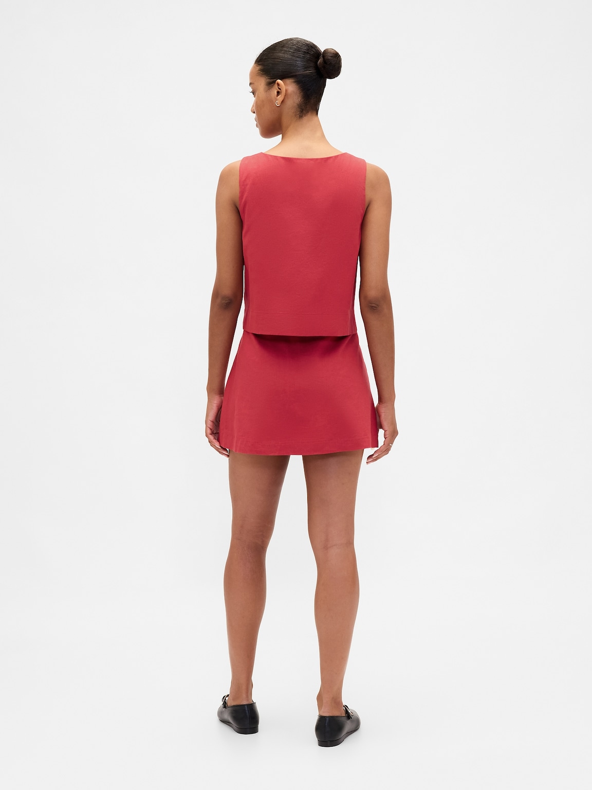 Linen-Blend Button-Front Mini Skort