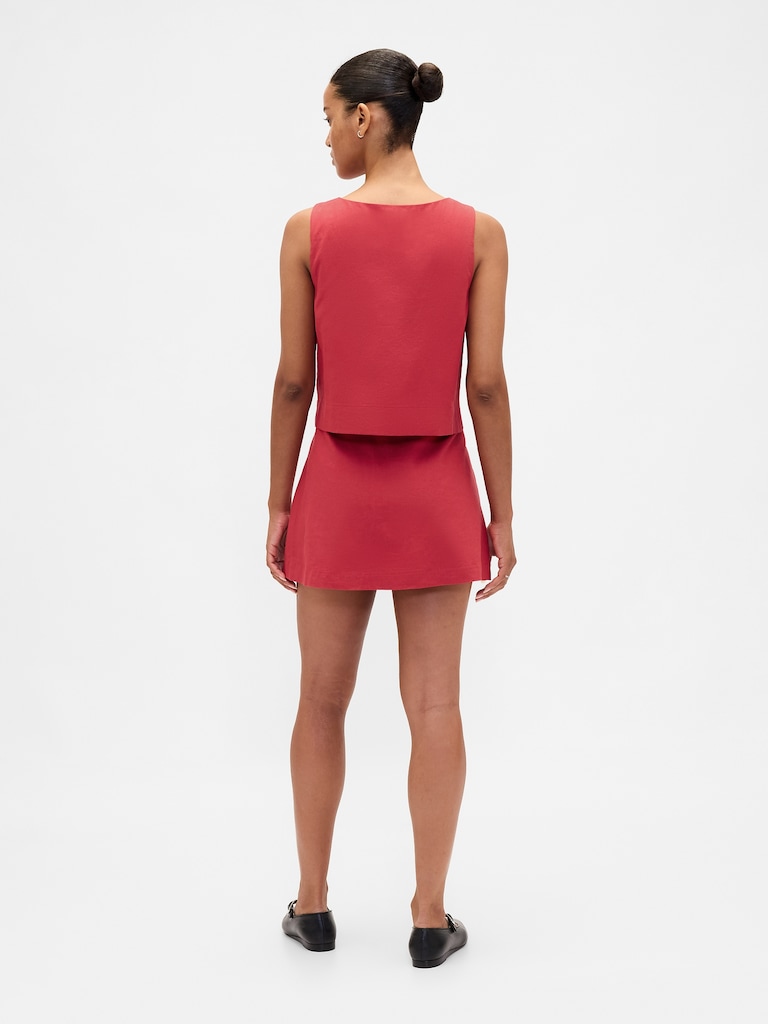 Linen-Blend Button-Front Mini Skort