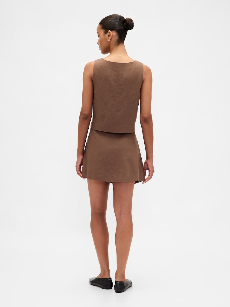 Linen-Blend Button-Front Mini Skort