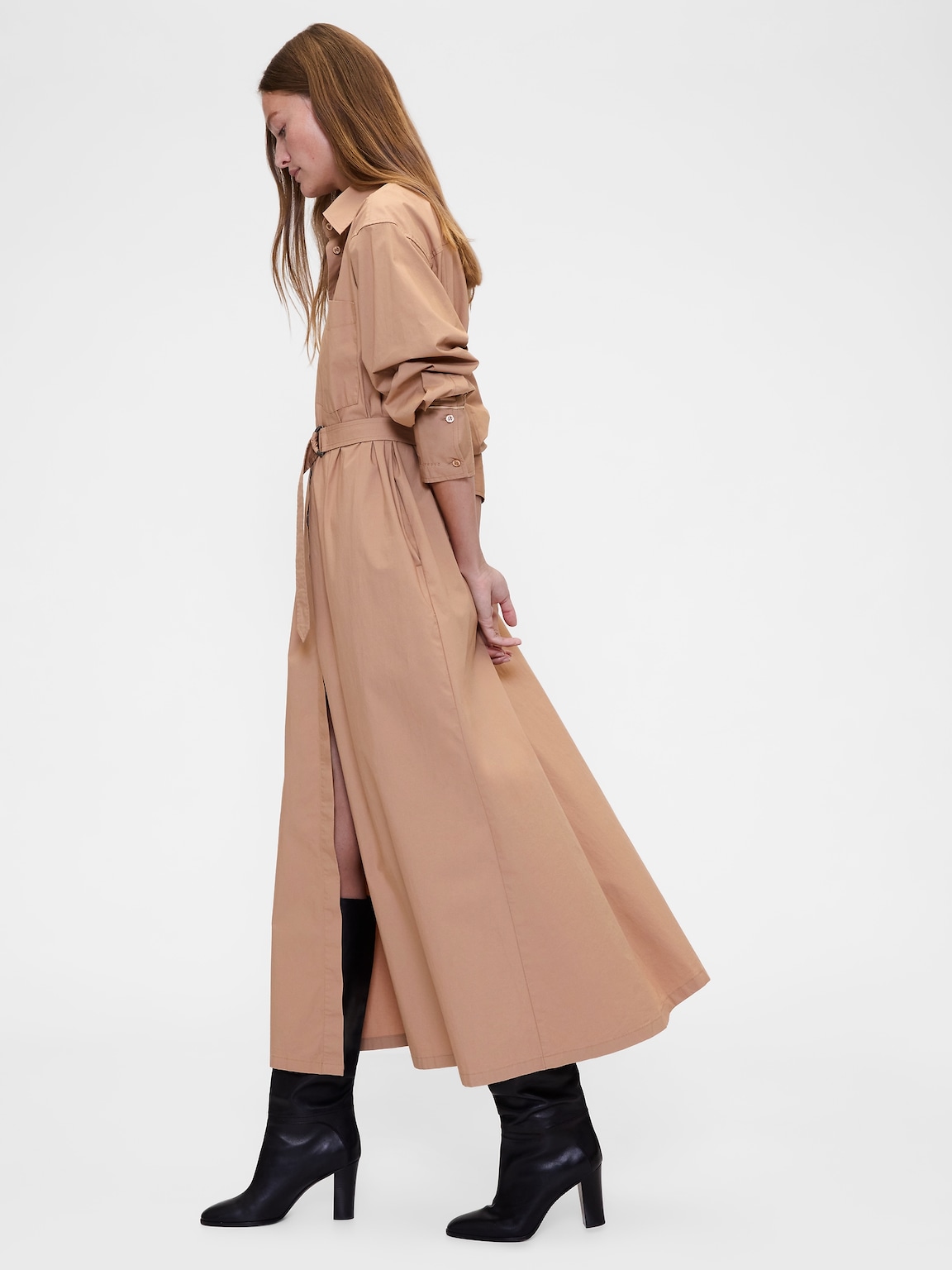 GapStudio Poplin Belted Maxi Shirtdress