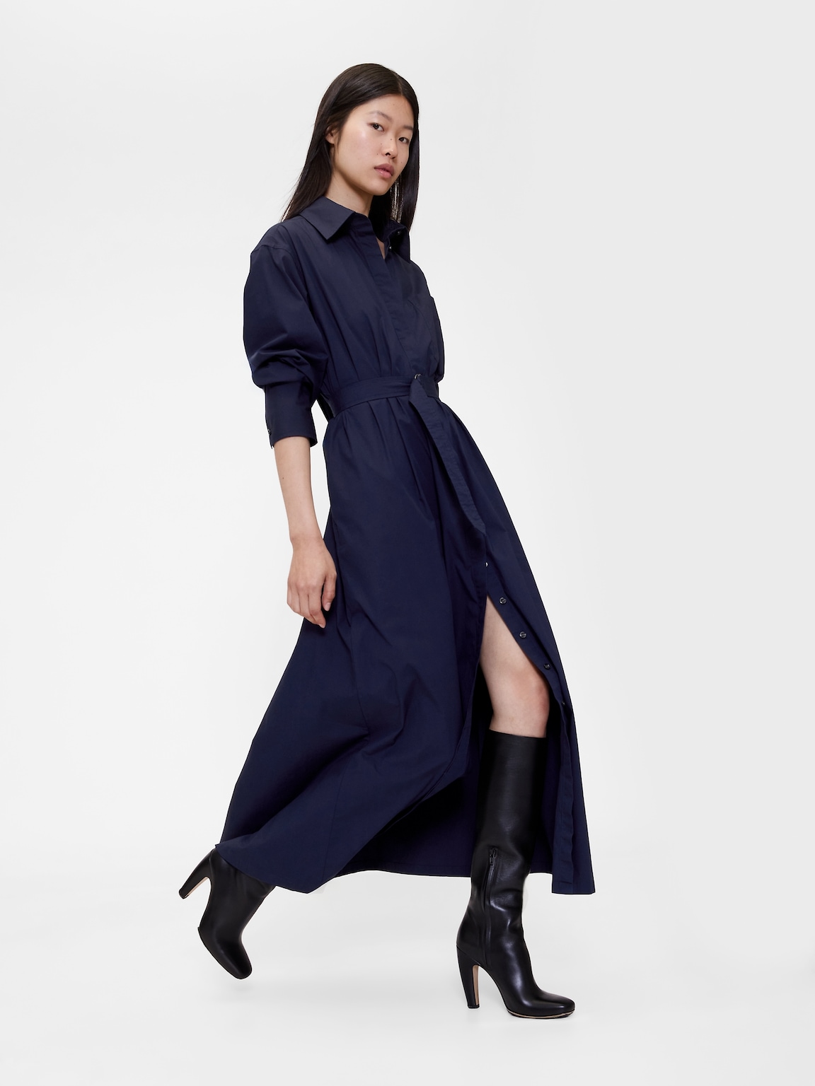 GapStudio Poplin Belted Maxi Shirtdress