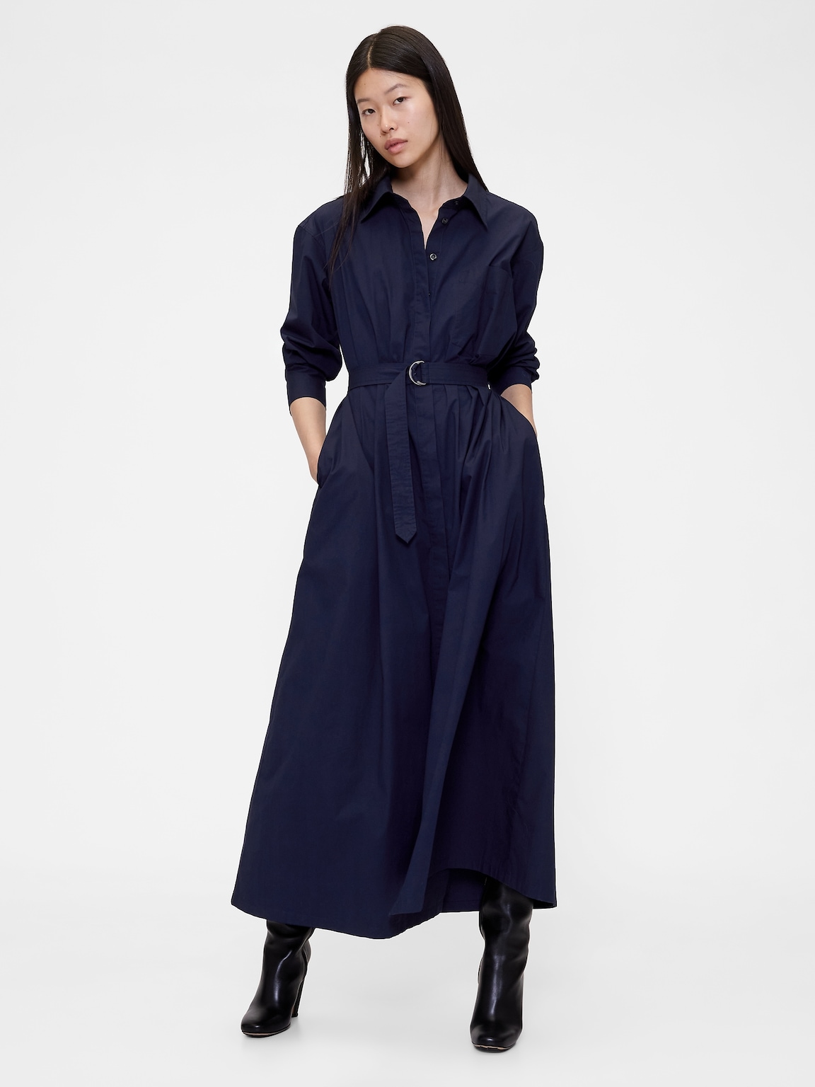 GapStudio Poplin Belted Maxi Shirtdress