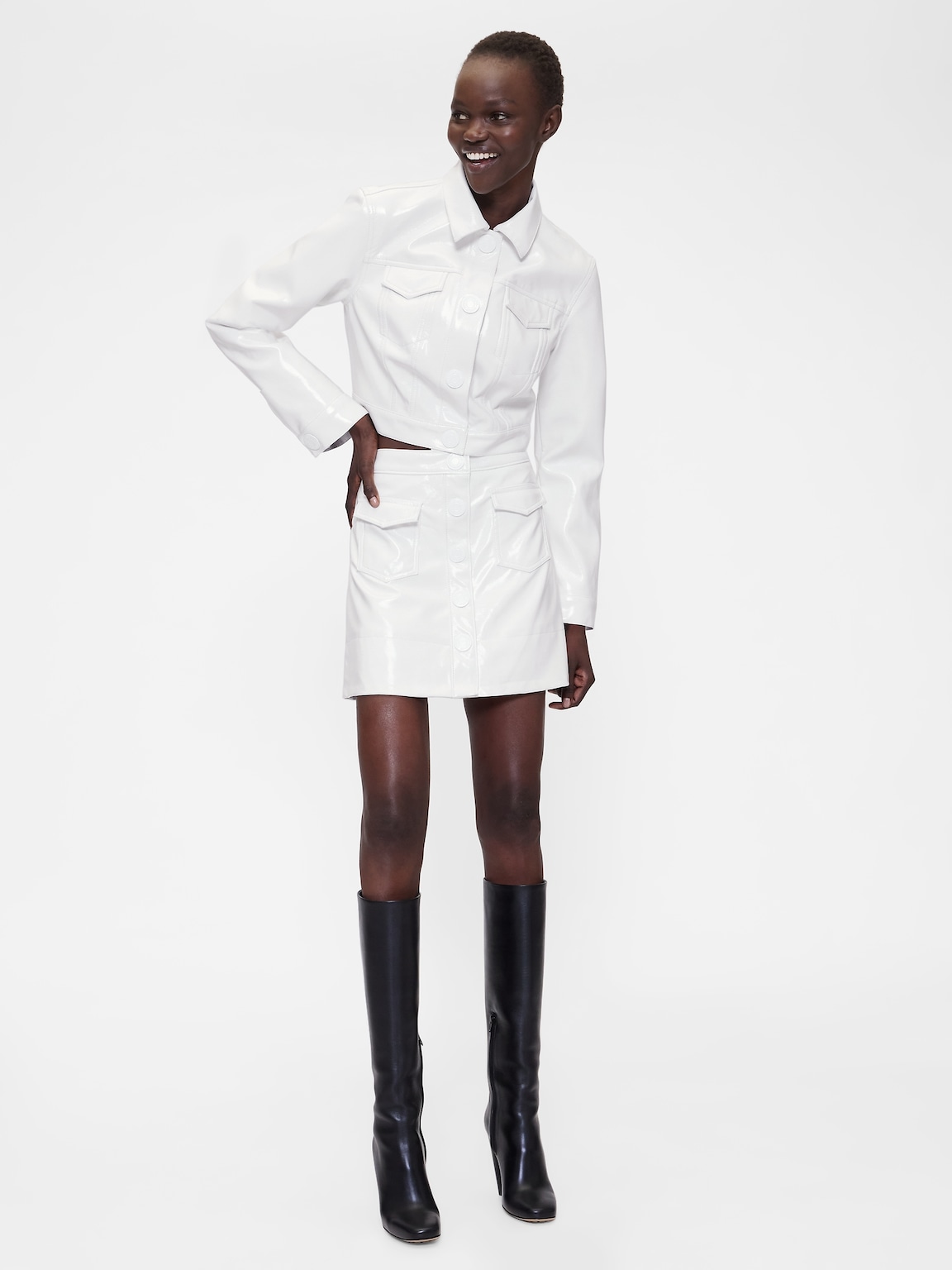 GapStudio Vegan Patent Leather Crop Jacket