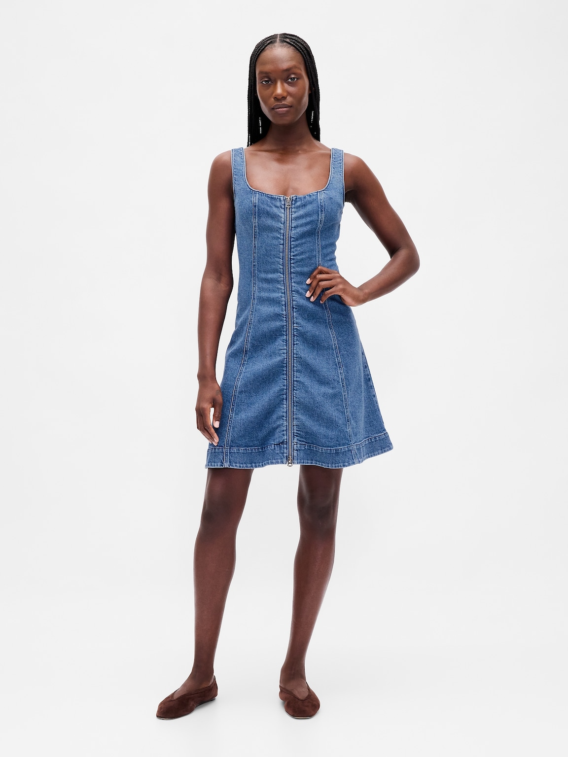 Denim Zip-Front Mini Dress