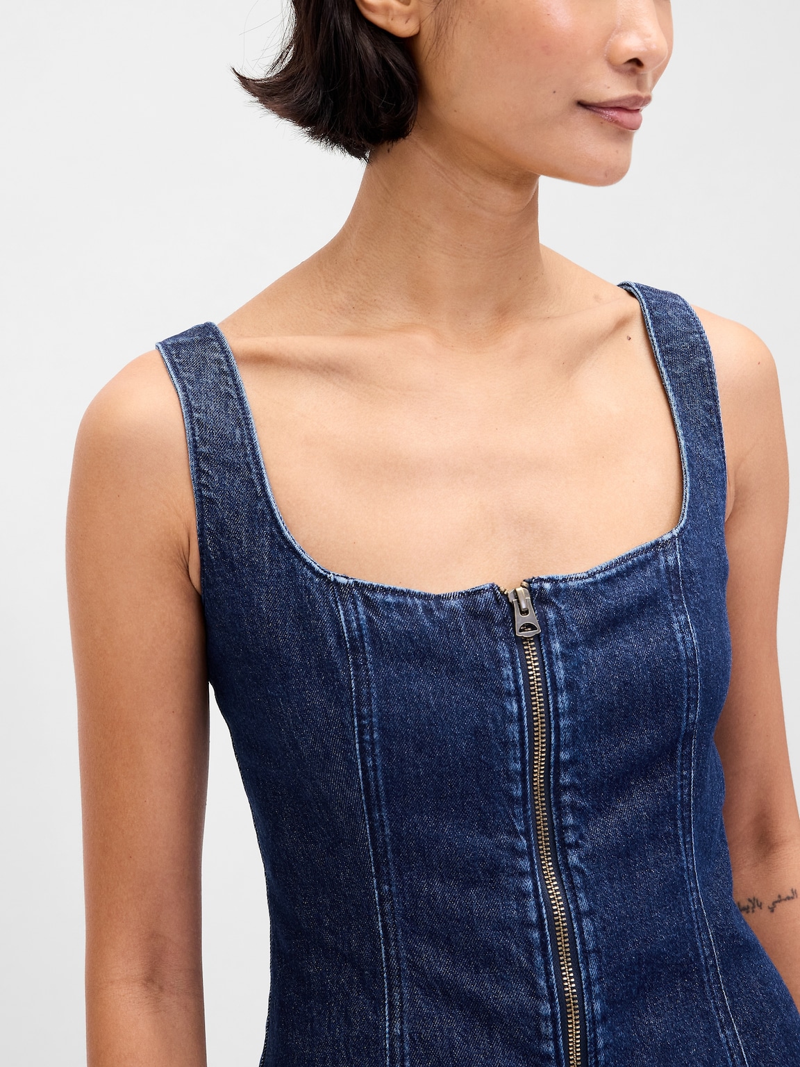 Denim Zip-Front Mini Dress