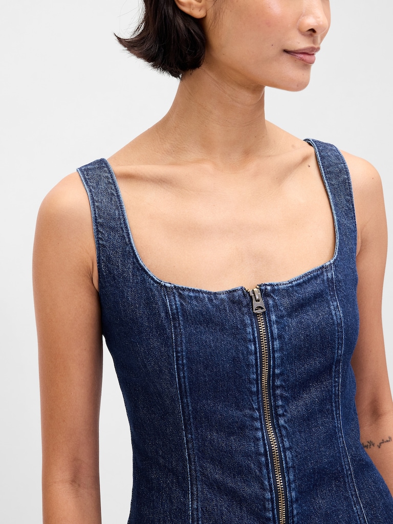 Denim Zip-Front Mini Dress