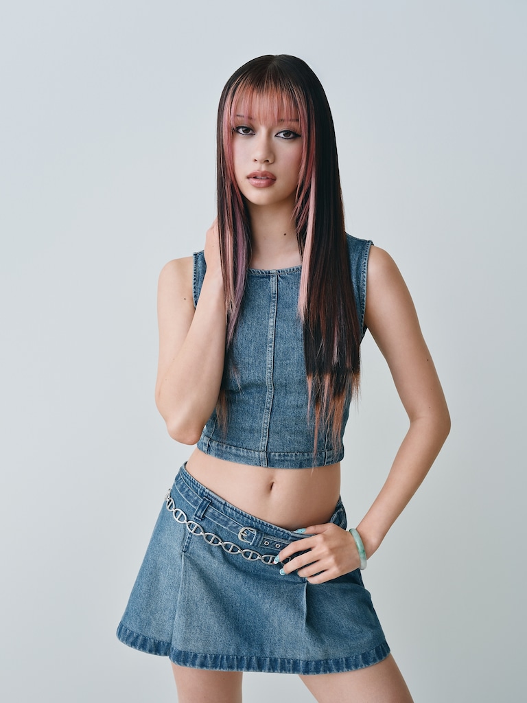 Denim Belted Mini Skirt