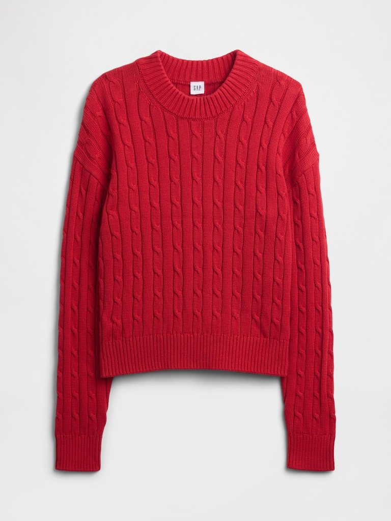 Relaxed Cable-Knit Crewneck Sweater