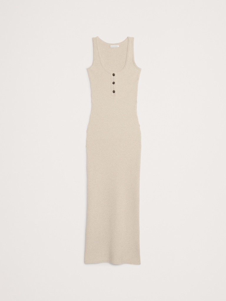 Merino-Cotton Henley Sweater Maxi Dress
