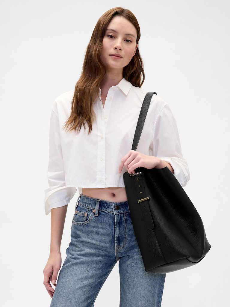 Vegan Leather Bucket Tote Bag