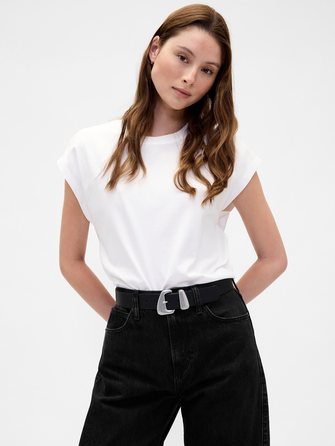 Vegan Leather Pebble Angular Buckle Belt