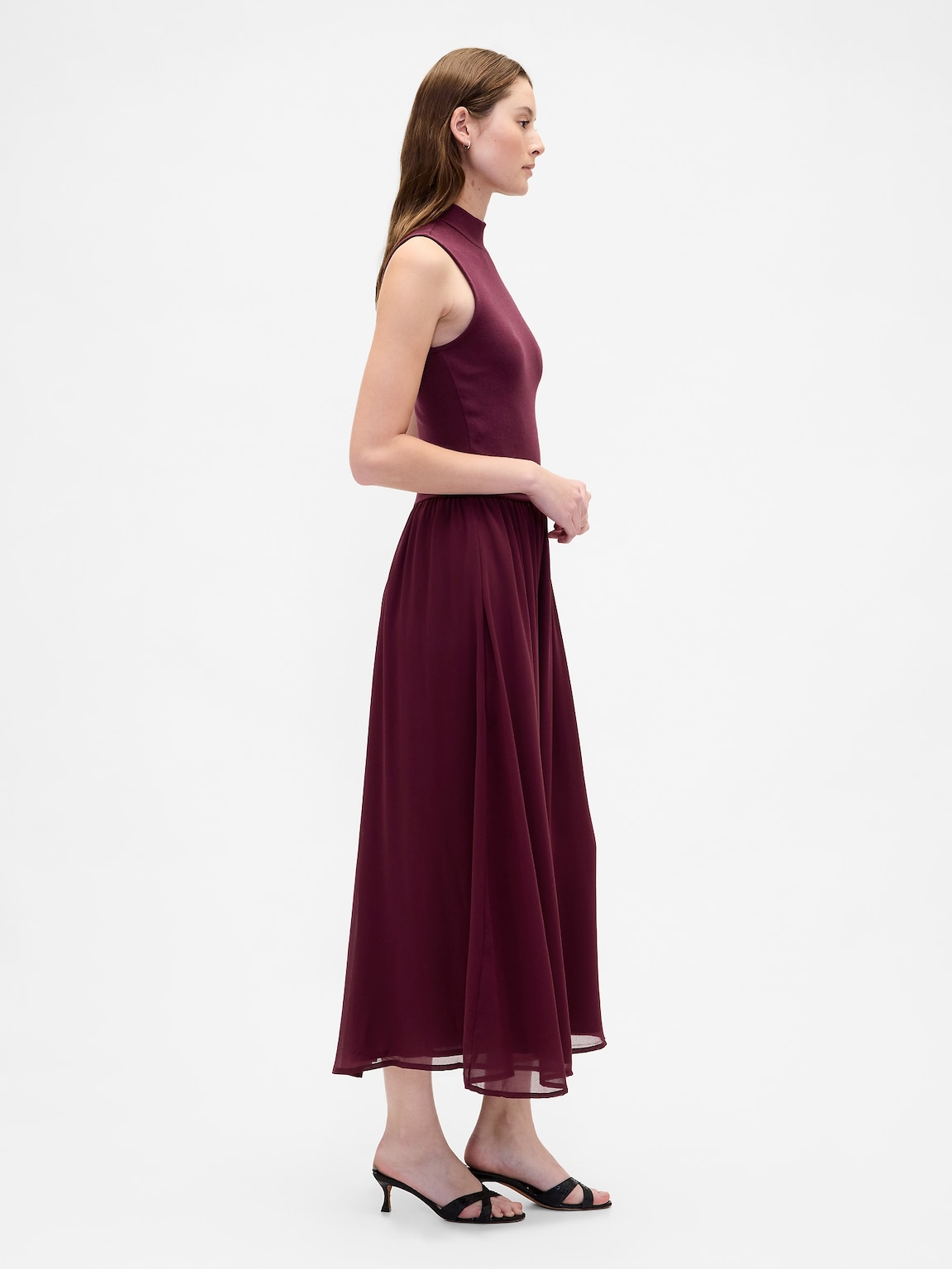 Modern Mockneck Mixed Media Maxi Dress