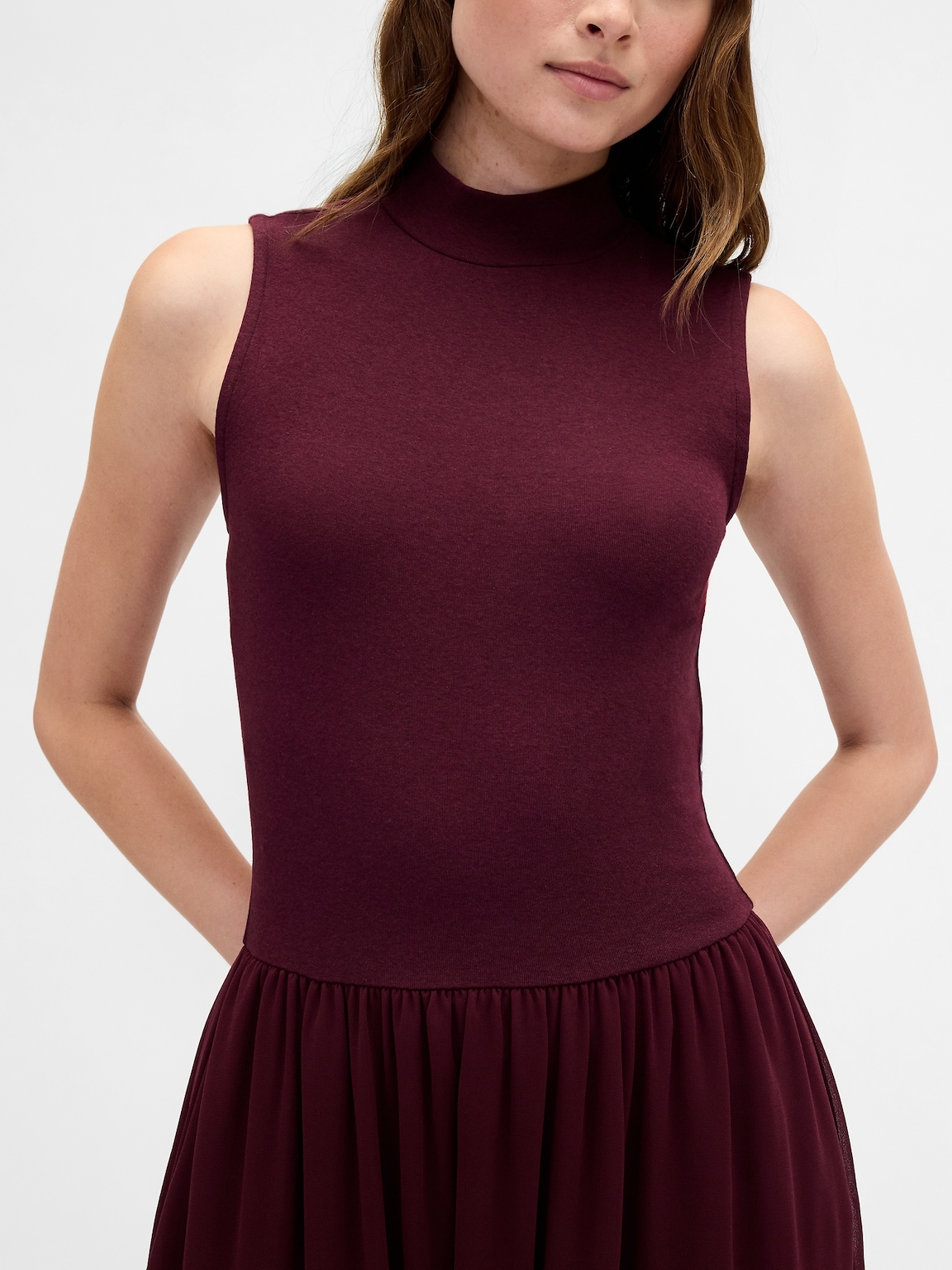 Modern Mockneck Mixed Media Maxi Dress