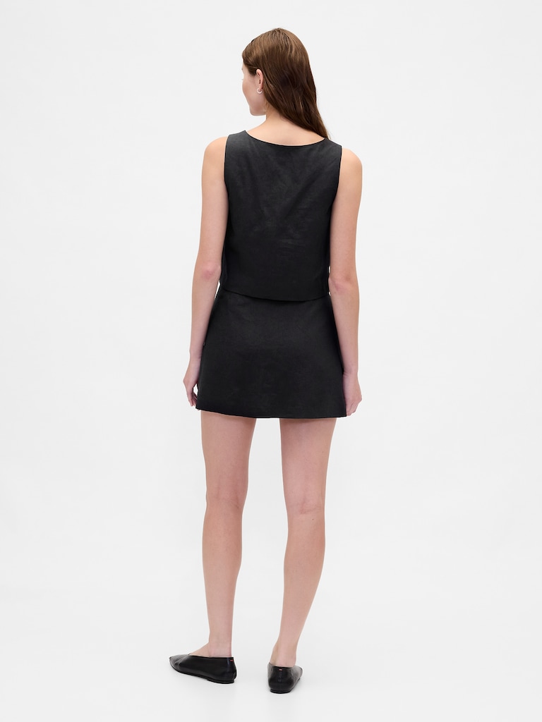 Linen-Blend Button-Front Mini Skort