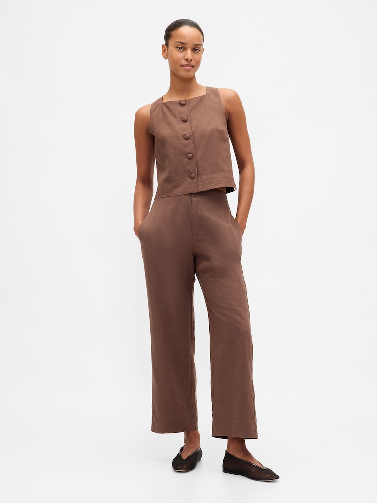 Linen-Blend Relaxed Straight Ankle Pants