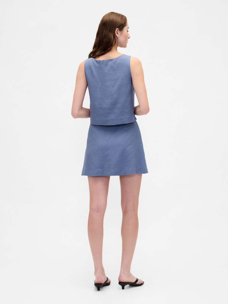 Linen-Blend Button-Front Mini Skort